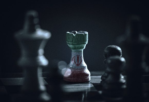 صورة رقعة شطرنج عليها قطعة بعلم إيران